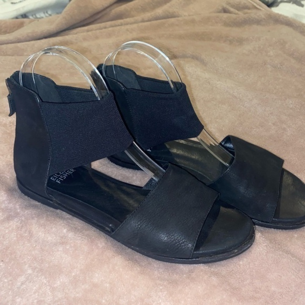 Eileen Fisher NuBuck Black suede Flat Sandals